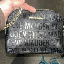 Steve Madden Black Embossed Logo Shoulder Bag Gold Hardware for Women