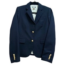 J.Crew Schoolboy Blazer Navy Blue Wool Gold Crest Buttons Womens 4 Style 17072