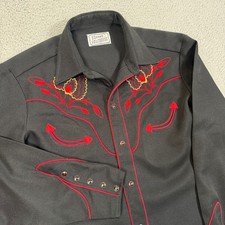 Vintage H Bar C Bolero Western Shirt Mens M Black Floral Pearl Snap