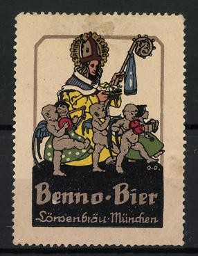 Artist advertising stamp Otto Obermaier, Benno beer, Löwenbräu Munich, König and  
