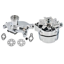 For Small Block Chevy 327 350 Chrome Short Water Pump 120 Amp Alternator Kit