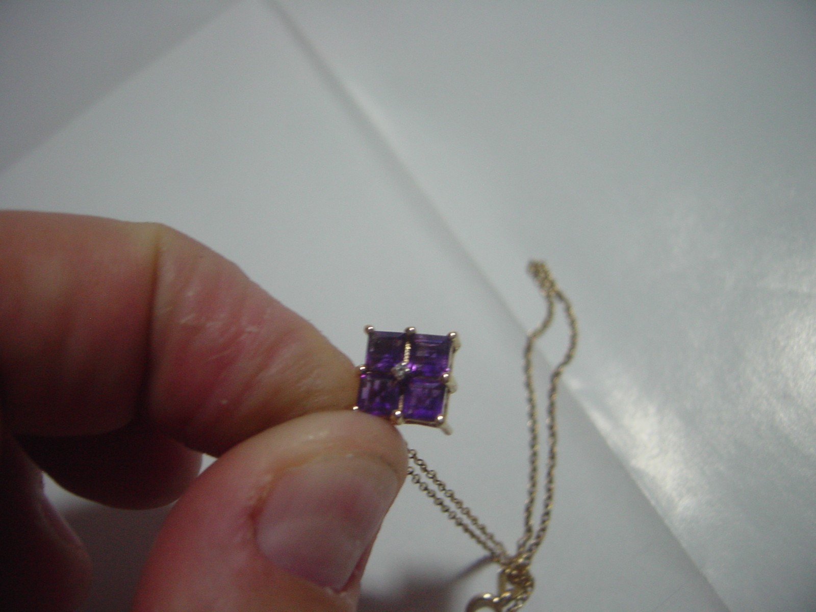 Solid Silver &gp 14" Necklace & Stunning square p… - image 3