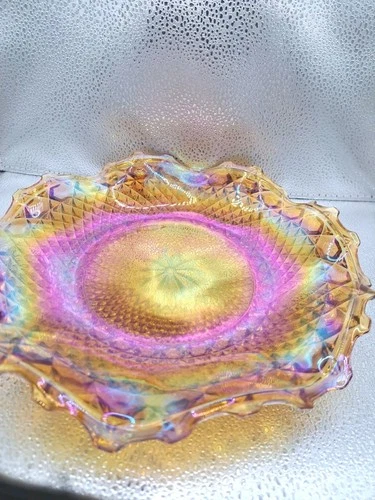 Vintage Indiana Iridescent Carnival Glass Marigold Scalloped Plate/Bowl Dish 10"