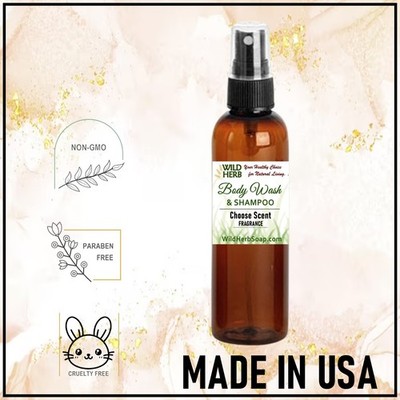 Body Wash & Shampoo, Natural Liquid Soap Body Hair Gentle Many Scent Choices