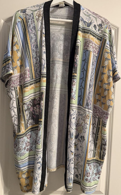 7th Ray Women s Mustard Multicolor Geometric Cardigan Sweater Short Sleeve XL