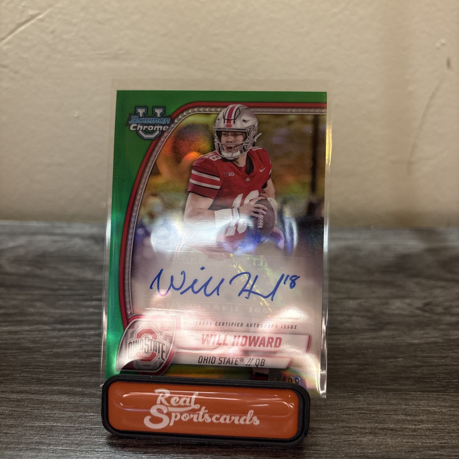 2024 Bowman Chrome University Will Howard Auto Green /99
