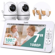 7" 1080P Full HD Dual Camera Baby Monitor Split Screen 2 Camera, White