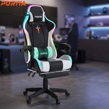 PORIYA Gaming Chair Ergonomic 2-Point Massage Home Office Chair w/ LED Light
