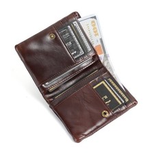 Genuine Leather Wallet Men Short Button Billfold Credit Card Coin Holder