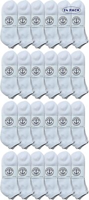 24 PK of Men's No Show Ankle Socks, Premium Quality Cotton Size 10-13 White