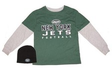 NWT New York Jets 2 Piece Kids Knit Hat and L/S Faux Layer Tee Set - Kids L 7