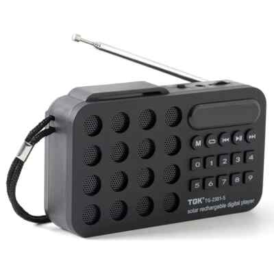 Mini FM Radio Wiederaufladbare Tragbare Drahtlose Lautsprecher Solar Laden (Schwarz)