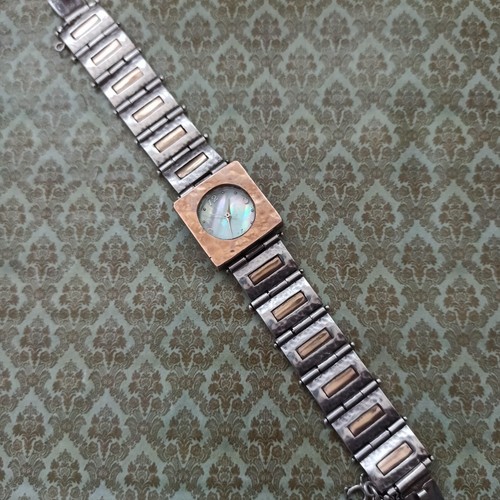 Vintage Watch Sterling Silver Rose Gold Works Signed MOTAG Israeli Bracelet OOAK - Picture 8 of 17