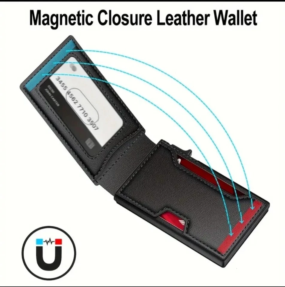 Men's Black tactical magnetic wallet RFID Blocking card holder Aluminum bifold - Image 4 of 4