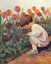 Smelling Tulips by Jessie Willcox Smith Art Print Paper or Canvas + Ships Free