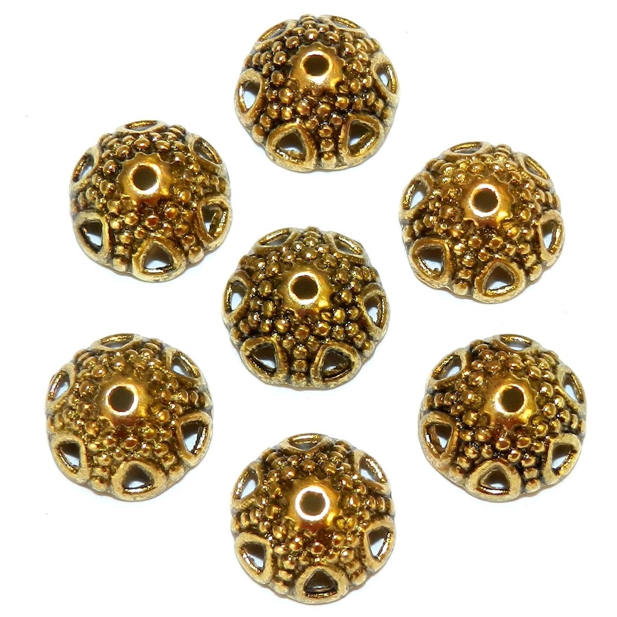 MX5198 Antiqued Gold 12mm Round Open Flower Design Metal Bead Caps
