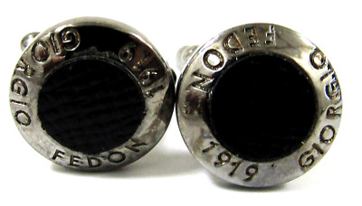 Giorgio Fedon 1919 Silver and Black Round Button Cufflinks Italy