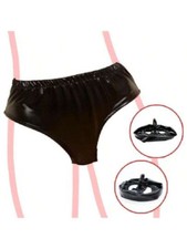 Panty Slip Shorts Tessuto WetLook PVC + Strap-On Dildo Nero Interno Fetish Slave