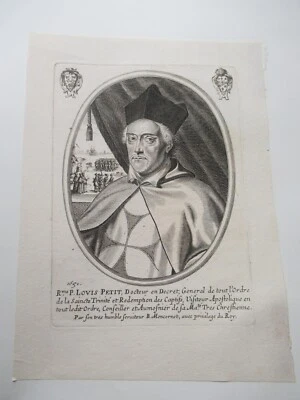 PORTRAIT GRAVE R.P. LOUIS PETIT AUMONIER 1651 Signé MONCORNET CAPTIFS MALTE - Photo 1/4