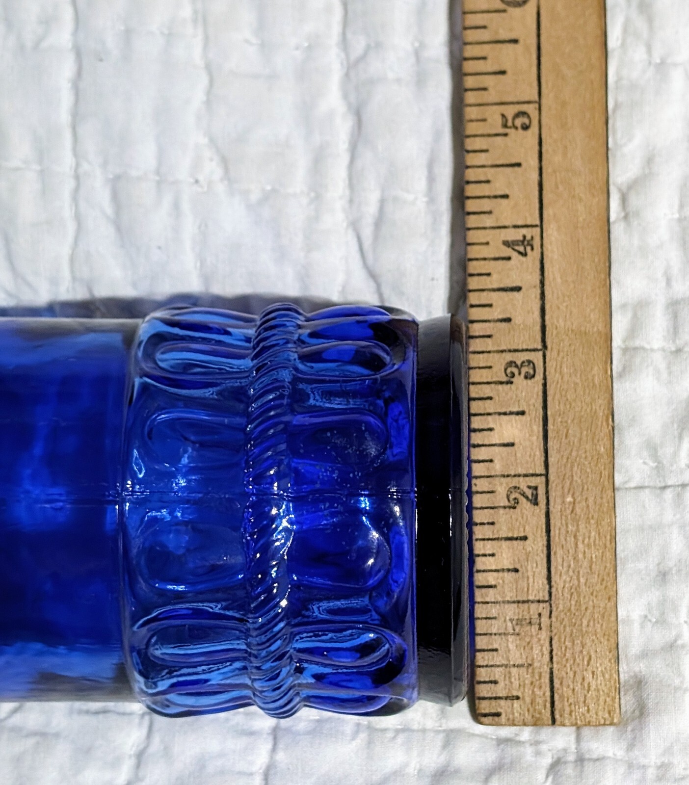 Decorative Blue Glass Bottle Embossed Rope Design Home Decor 12" Collectible Vtg