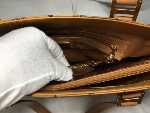 MCM Visetos Cognac Triple Compartment Tote Bag with Small Pouch - Picture 12 of 18