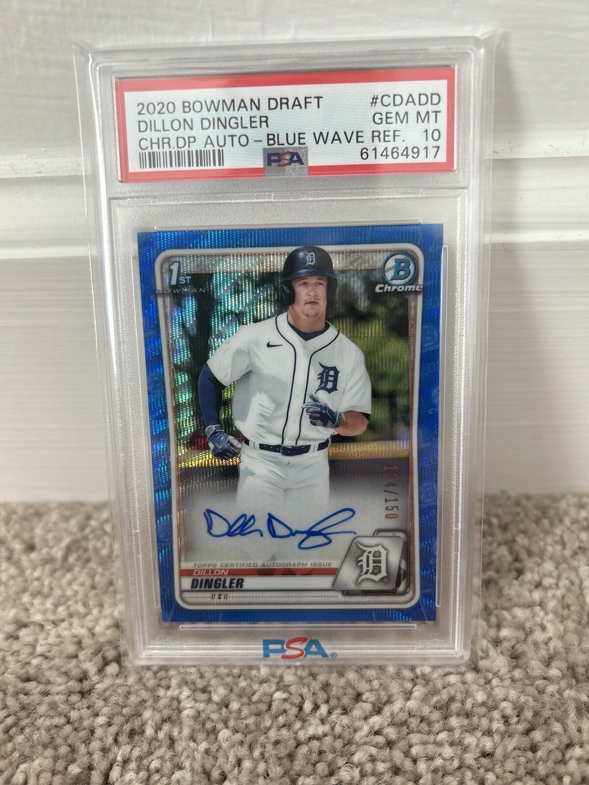 2020 Bowman Draft Chrome DP Auto Blue Wave Ref Dillon Dingler PSA 10 134/150