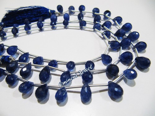 Natural Blue Sapphire Teardrop Briolette Faceted Beads 5x7 to 6x8mm strand 8inch - Picture 5 of 7