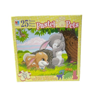 Vintage NOS 2002 Pastel Pets Bunny Rabbits 25 Piece Puzzle Milton Bradley NEW