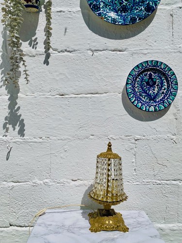 Lámpara de mesa vintage de 13", dorada, bronce, araña, cristal, francesa - Imagen 5 de 9