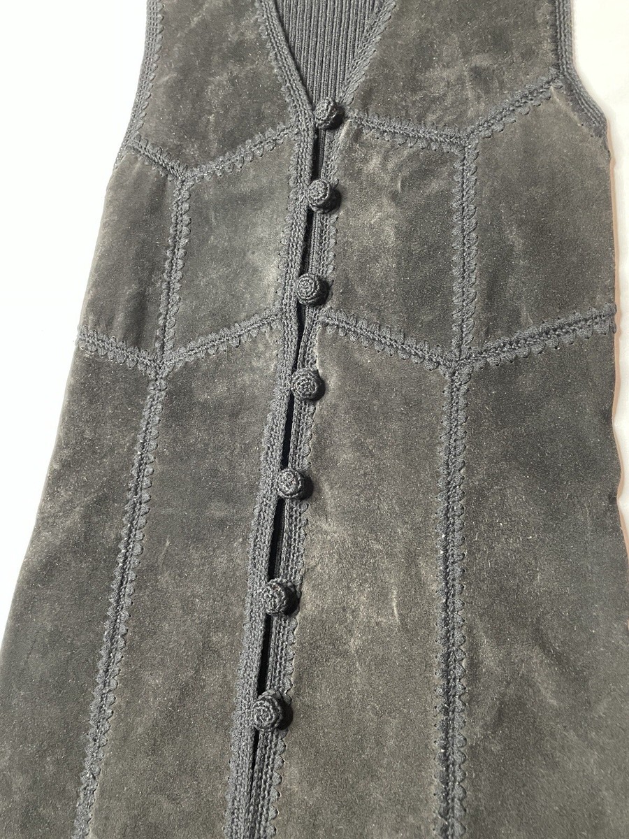 Prada Vintage Fall 1993 Black Knit Suede Leather Russian