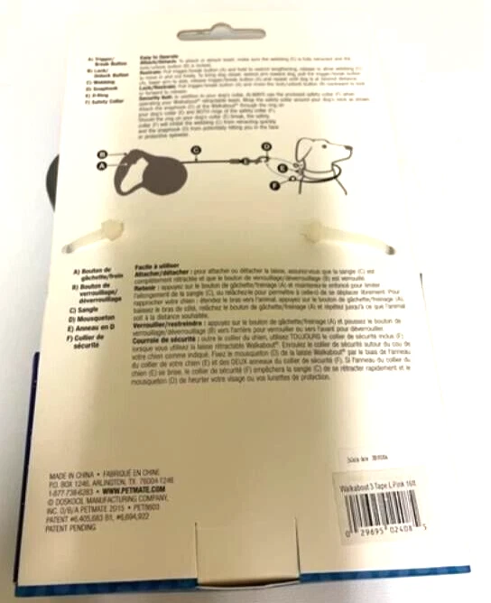 Correa retráctil para perro Petmate nueva Walkabout rosa - grande 16 pies. Hasta 110 libras Foto 3 de 3
