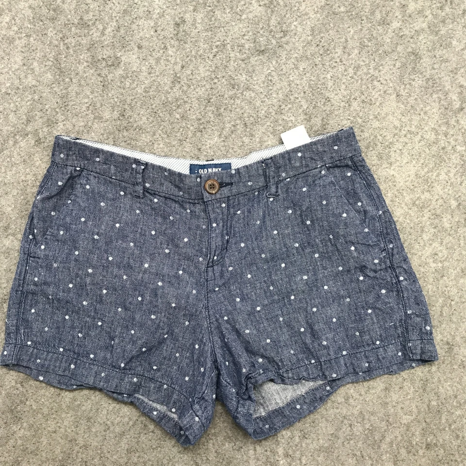 Shorts feminino Old Navy tamanho 2 todos os dias mistura de linho algodão bolinhas azul denim - Imagem 3 de 4