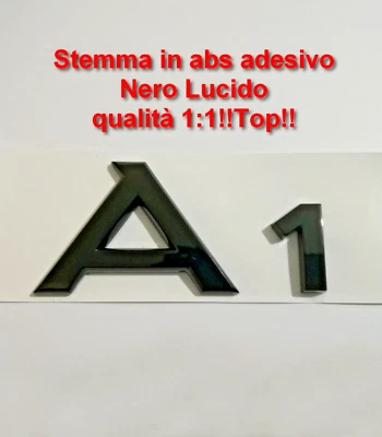STEMMA TARGHETTA SCRITTA LOGO BAULE POSTERIORE COMPATIBILE AUDI A1 NERO LUCIDO