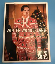 Opposuit 3 Pc Men  s Red Winter Wonderland Christmas Suit Jacket Pants, Tie Sz 42