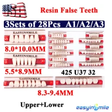 Dental Acrylic Resin False Teeth DIY Denture Full Set U/L A1/A2/A3 Shade 84Pcs 