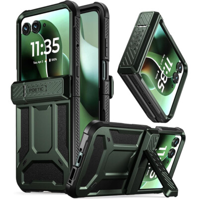 For Motorola Moto Razr Ultra 2025 Case Poetic with Kickstand Rugged Cover Green