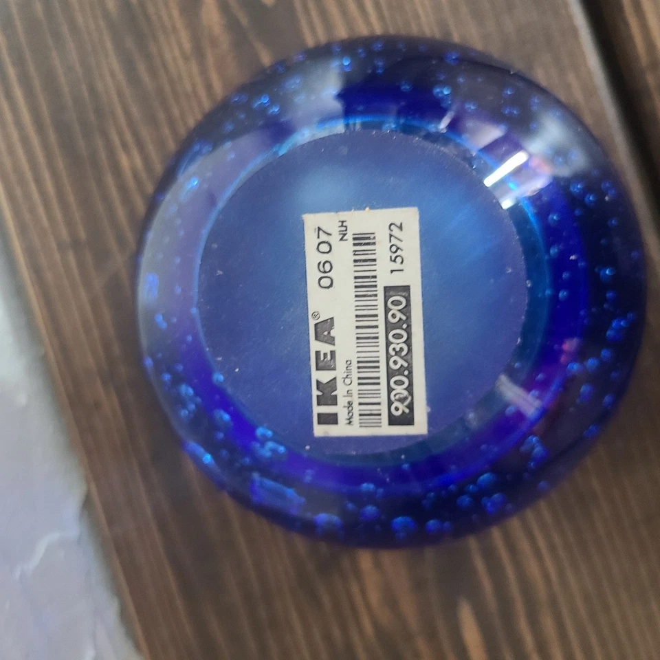 Синий круглый контролируемый стеклянный подсвечник ручной работы из пузырькового стекла IKEA - Изображение 3 из 4
