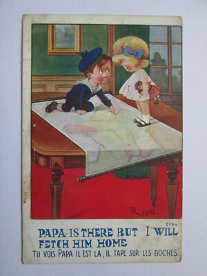 Papa ist da, aber ich werde ihn nach Hause holen Vintage 1. Weltkrieg sentimentale Postkarte J10