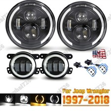1997-2018 For Jeep Wrangler Jk 7 Halo Led Headlights Led Fog Lamp Combo Kit Dot