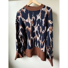 FARM RIO Leopard Print Sweater Animal Boho Dopamine Dressing Cozy Comfy L