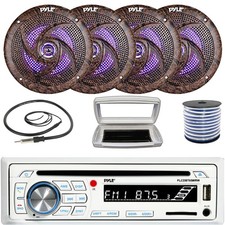 Pyle Single-DIN Marine CD Receiver W/Cover, 4x 6.5'' 240W Max Blue LED Speakers