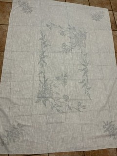 Vintage STARTED FLORAL STAMPED CROSS STITCH TABLECLOTH Read Descript