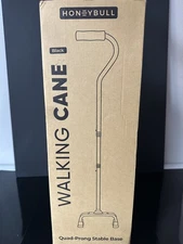 HONEYBULL Walking Quad Cane for Men & Women - Adjustable, Lightweight Black