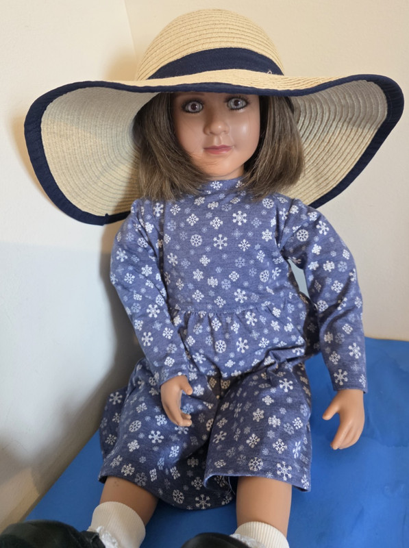 23"My Twinn  Doll Dress,Headband, Shoes, Black Rimmed Floppy Beige Hat