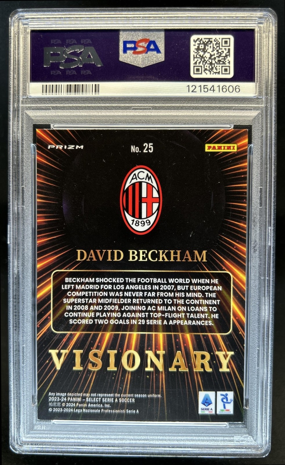 2023-24 Panini Select Serie A David Beckham Visionary #25 Milan PSA 9 view 2