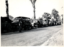 1940s Army Convoy Military Trucks Parked Along Rural Road Soldiers Vintage Photo