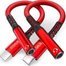 USB C to 3.5mm Headphone Jack Adapter 2-Pack for iPhone 16/16 Pro/15/15 red
