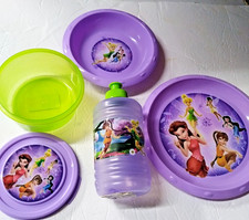 Disney Tinkerbelle 4 PC. Dinnerware Set, Snack Holder,Plate,Sports Mug,Bowl