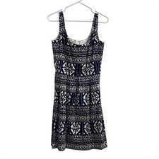 Nine West Dress Blue and White Patterned Tank Dress with pockets Size 6 pleated