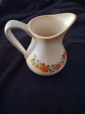 Ceramic Floral Pitcher Jug White Orange Yellow Green Glossy Pottery